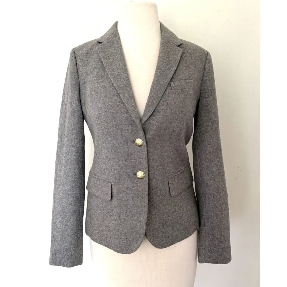 J Crew Schoolboy Heather Gray Wool Crest Button Preppy Academia Blazer Jacket 0